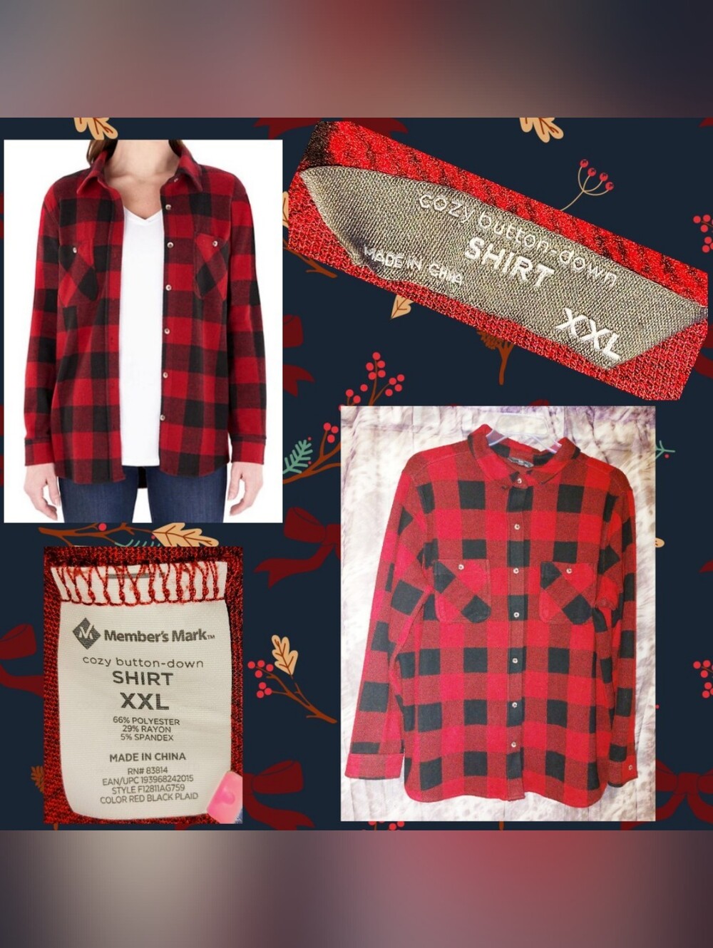 Member's Mark Red & Black Women's Cozy Soft Woven Button Down Shirt/Shacket XXL